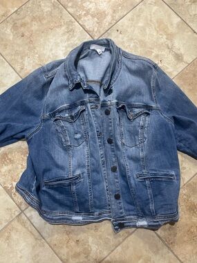 Lane Bryant Medium Wash Denim Jacket Size 22 – Distressed Stretch Jean Jacket